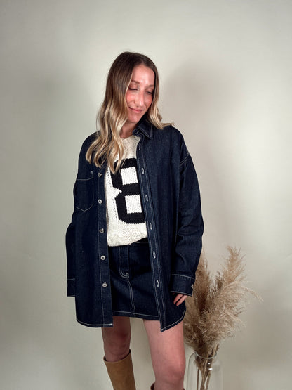 Denim Oversized Shirt and Mini Skirt Set