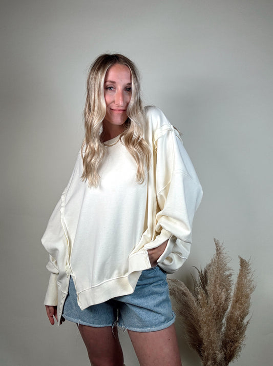 We The Free Camden Sweatshirt, The definition of an effortless essential, this cool and classic pullover is featured in an oversized, slouchy fit with raw, exposed seaming throughout for a true lived-in look. free people dupe