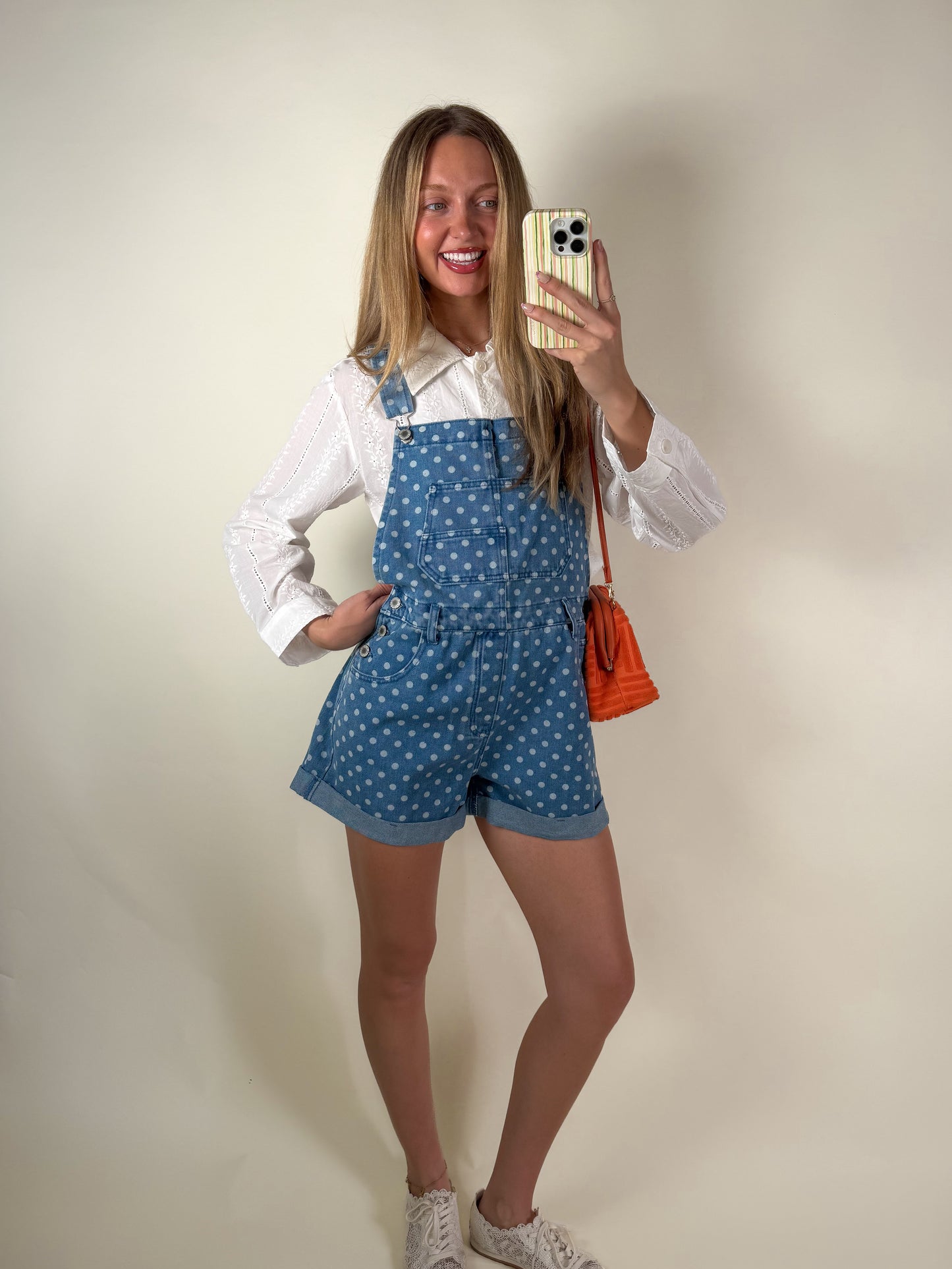 Polka Dot Denim Overalls