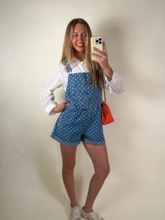 Polka Dot Denim Overalls