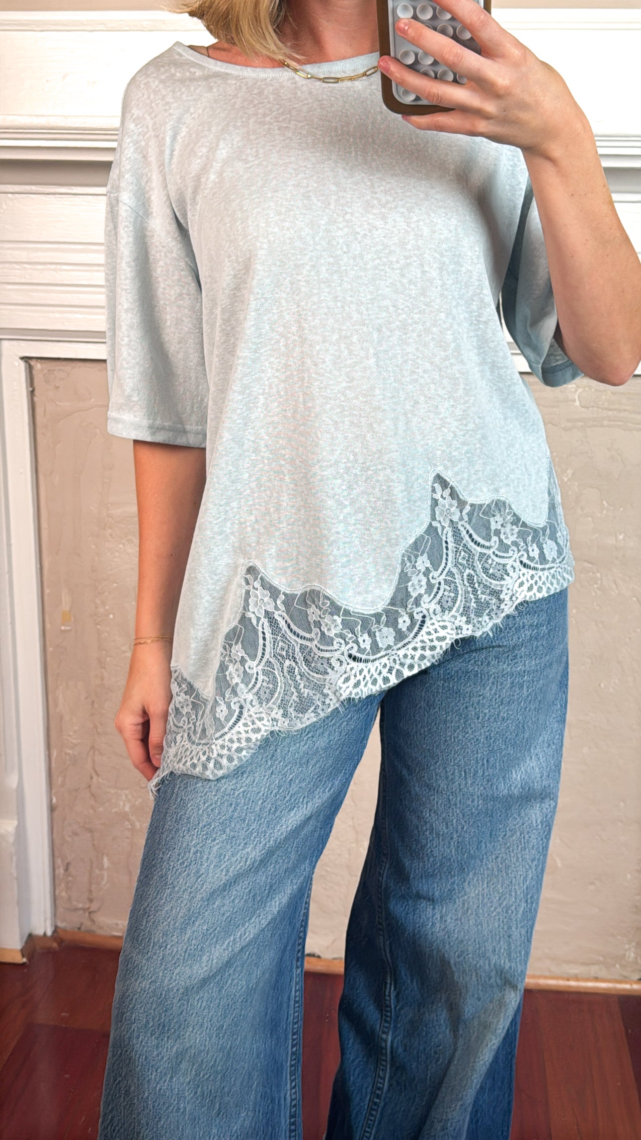 Lace Hem Tee - Baby Blue