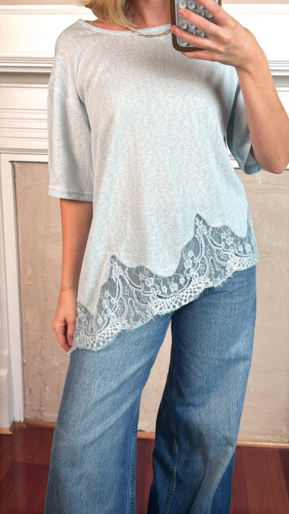 Lace Hem Tee - Baby Blue