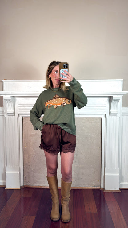 Satin Lace Shorts - Brown