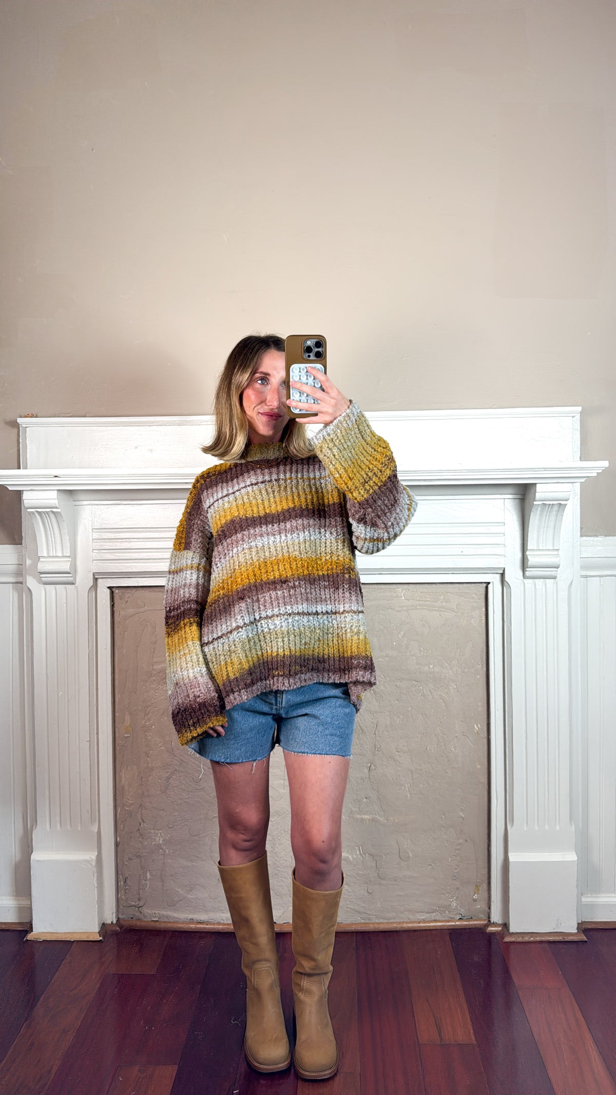 Oversized Striped Knit Sweater - Yellow