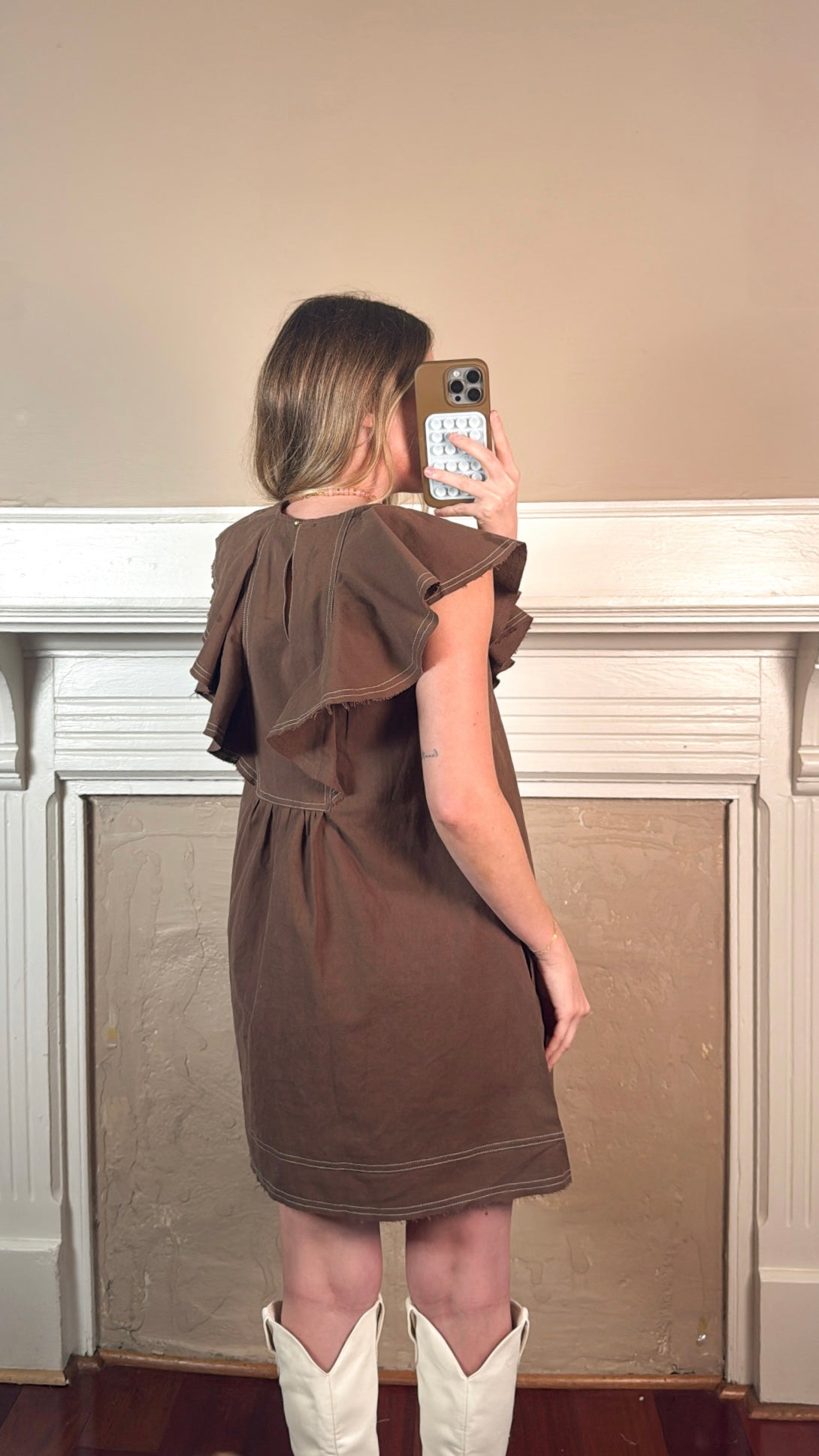 Victoria Denim Dress - Brown