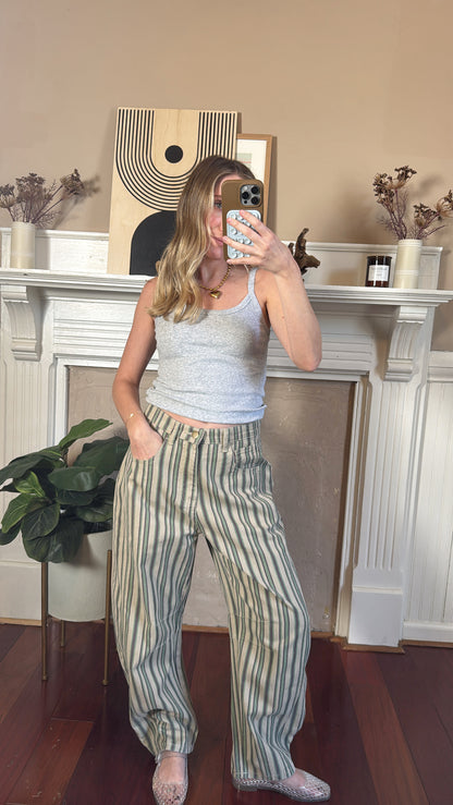 Mixed Stripe Barrel Jeans
