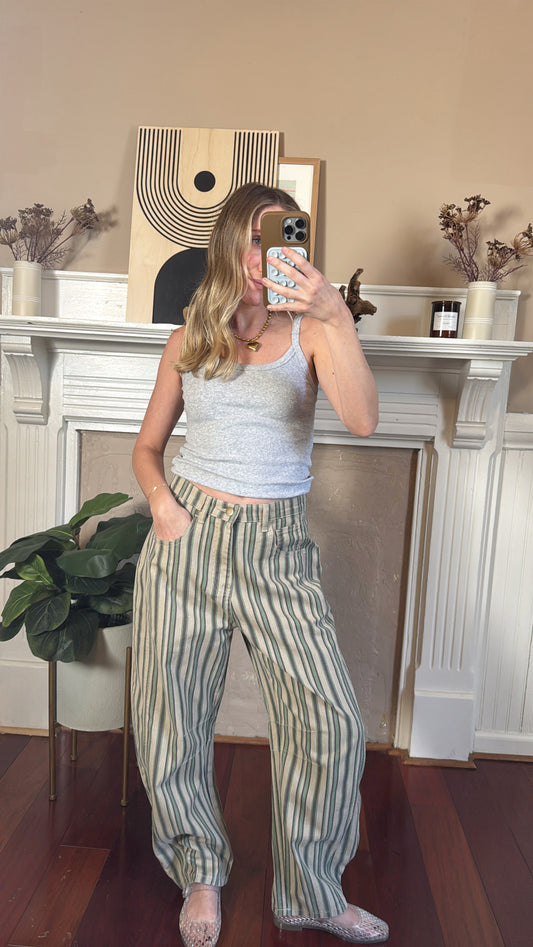 Mixed Stripe Barrel Jeans