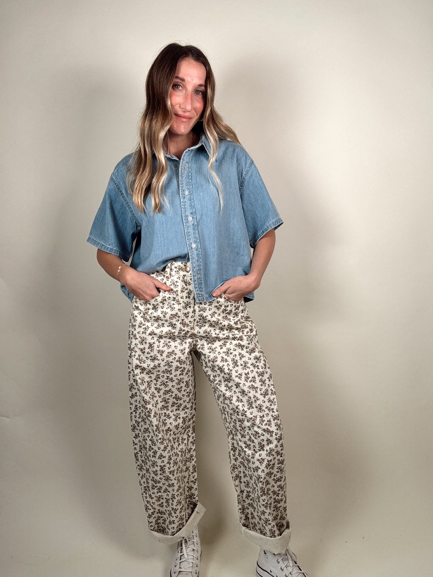 Floral-Print Twill Relaxed-Fit Barrel Pants