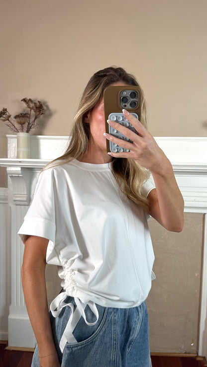 Side Scrunch Tee - White