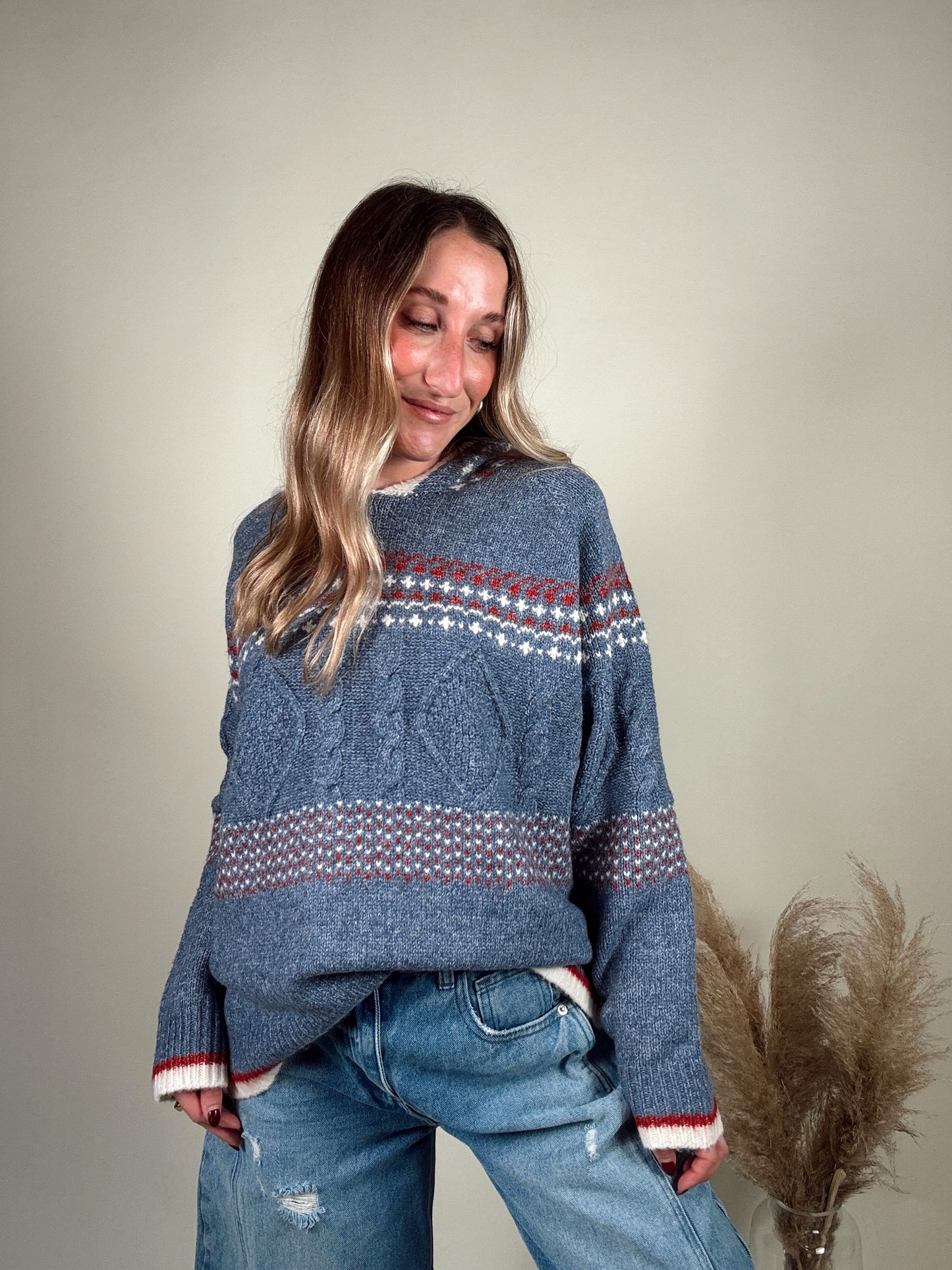 Fair Isle Hooded Knit Sweater