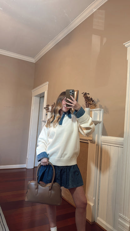 Emely Contrast Knit Top - Cream