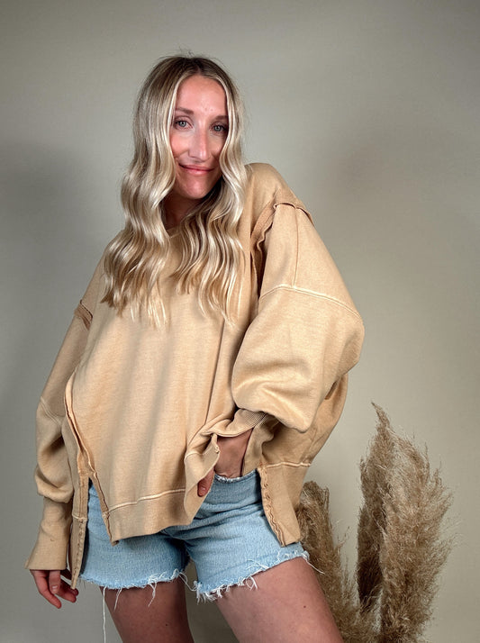 We The Free Camden Sweatshirt, The definition of an effortless essential, this cool and classic pullover is featured in an oversized, slouchy fit with raw, exposed seaming throughout for a true lived-in look. free people dupe