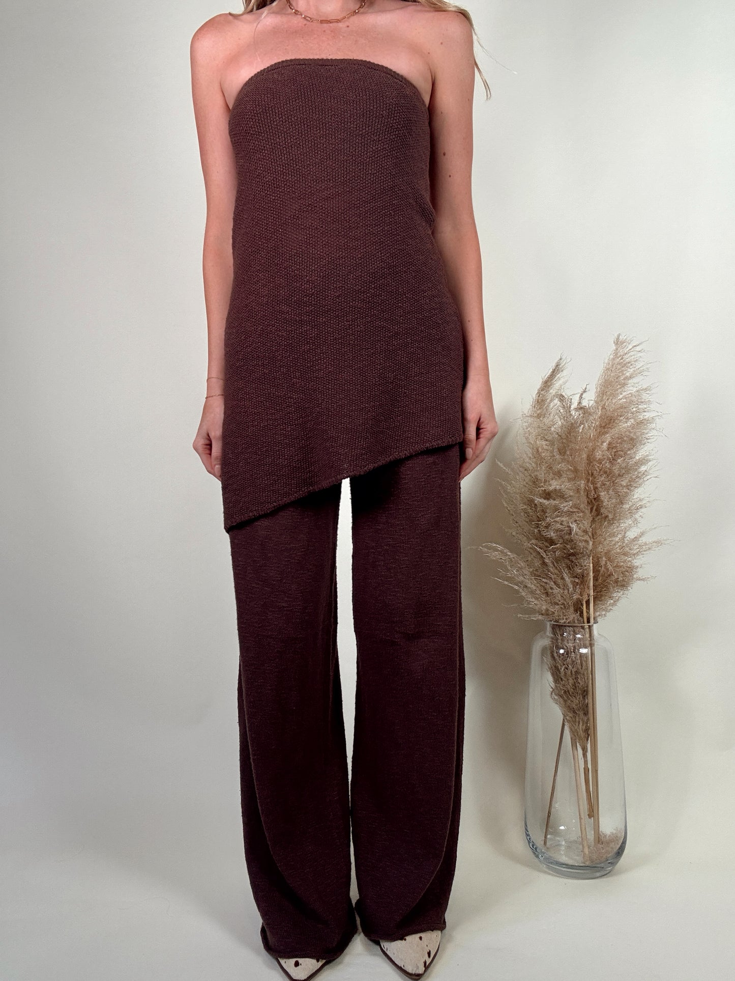 Mocha Latte Knit Top and Pants Set