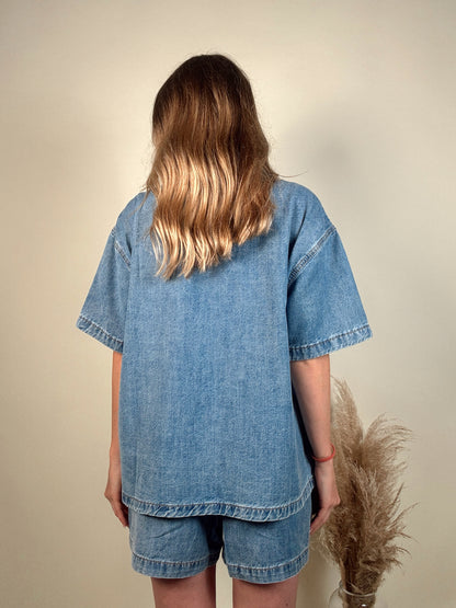 Daisy Duke Denim Top and Shorts Set - Light Wash