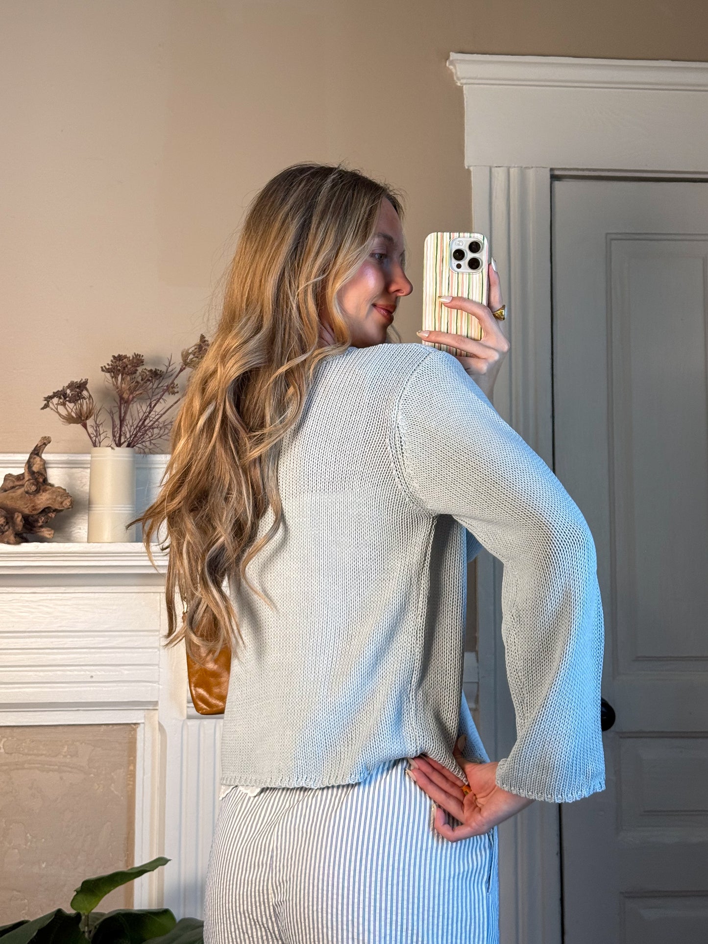 The Tala Sweater | Keyhole Knit Sweater Light Blue