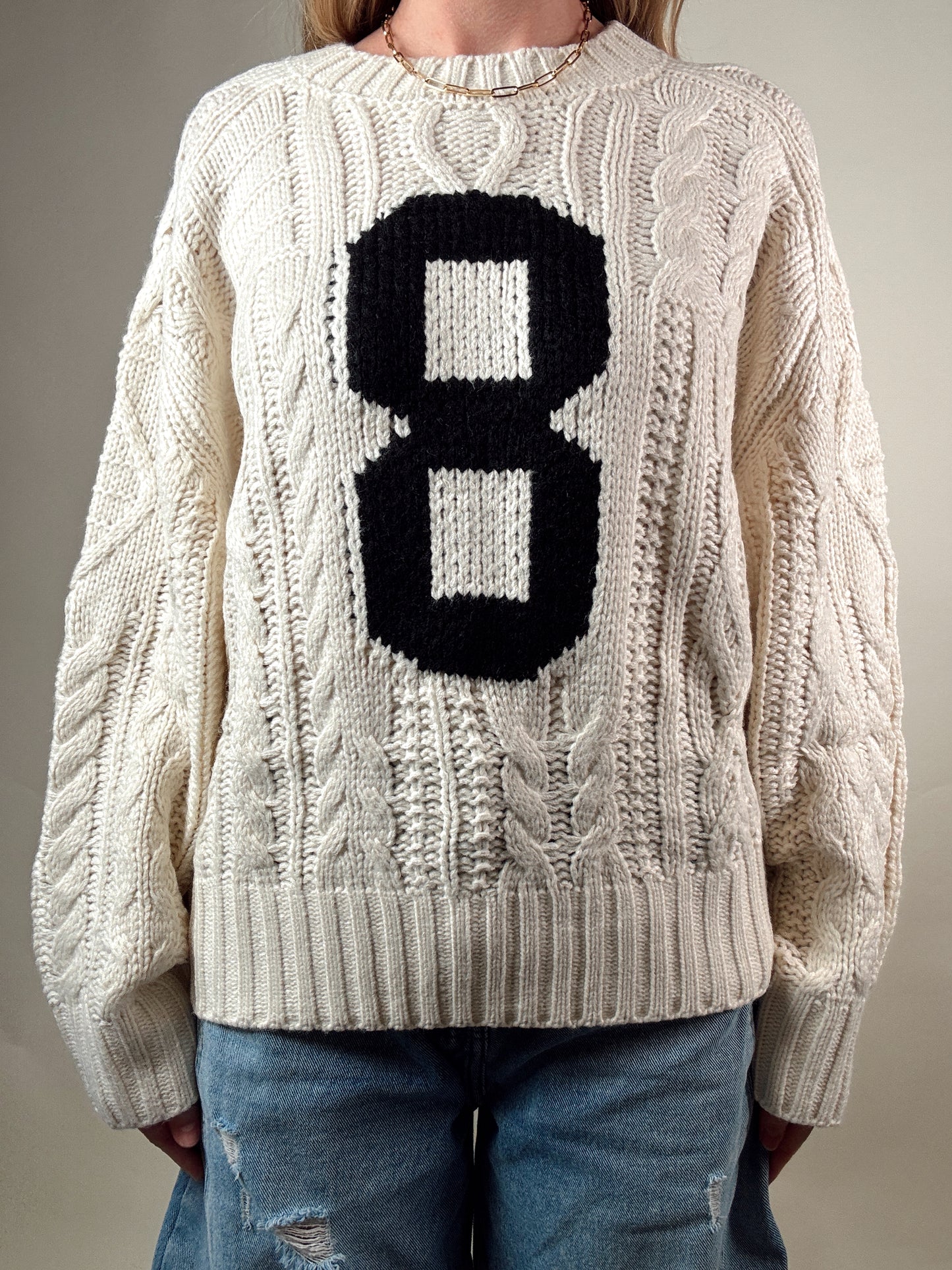 Cable Knit Varsity Sweater