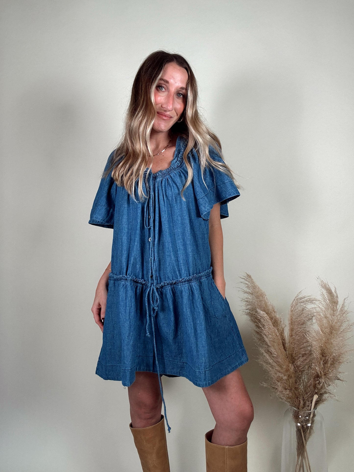 Delaney Denim Flared Romper