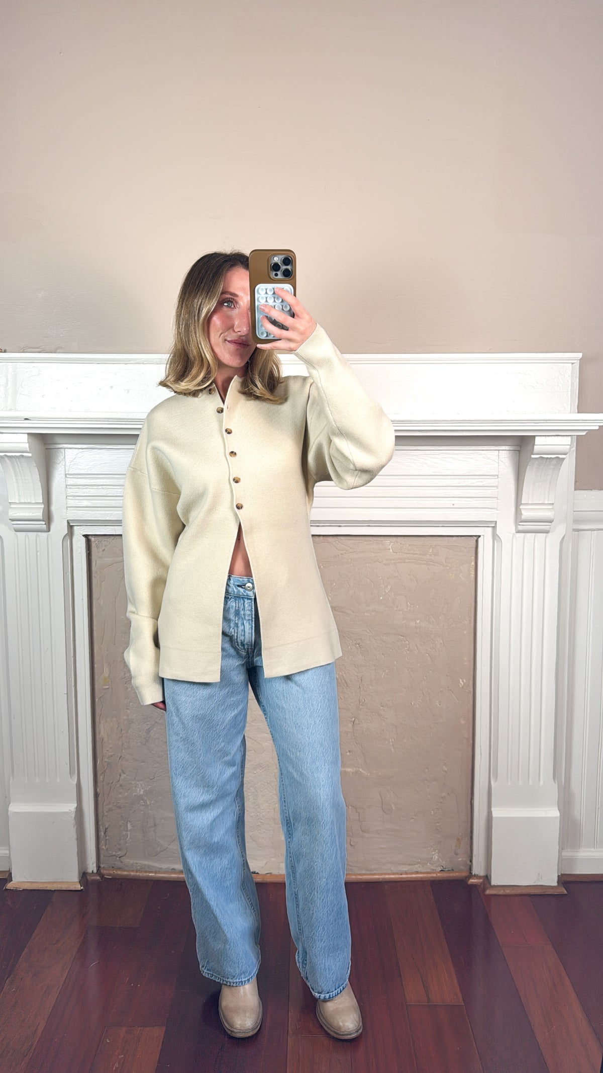 Cara Button Front Peplum Sweater