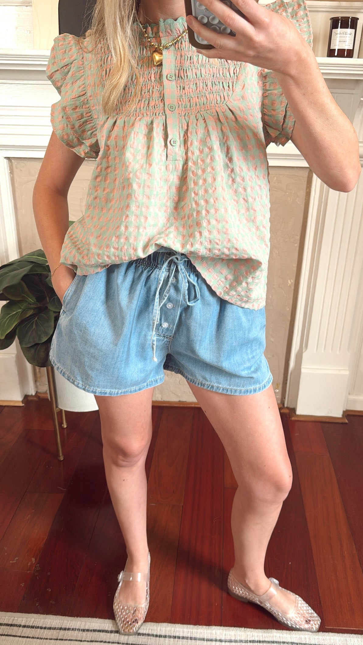 Drawstring Denim Shorts