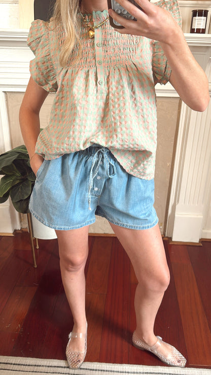 Drawstring Denim Shorts