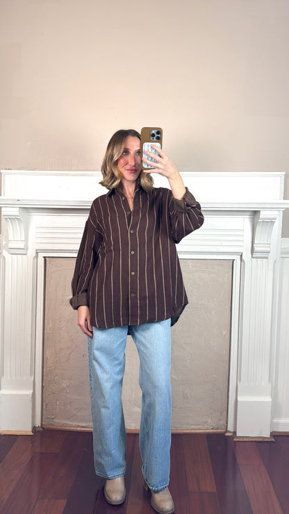 Oversized Striped Cotton Button Down Shirt