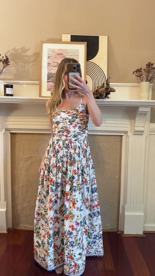 Avis Gathered Floral Maxi Dress