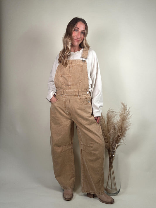 Taupe Barrel Overalls Jumpsuit