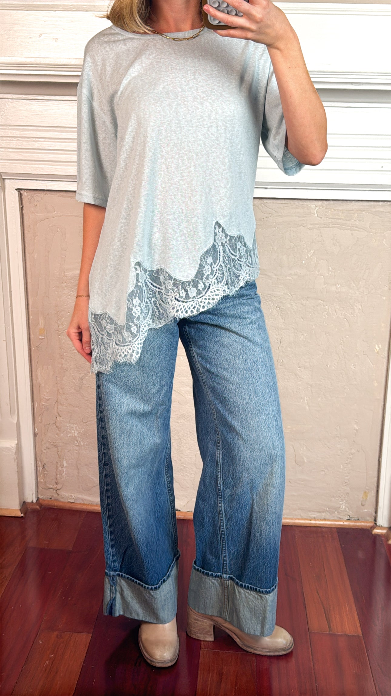 Lace Hem Tee - Baby Blue