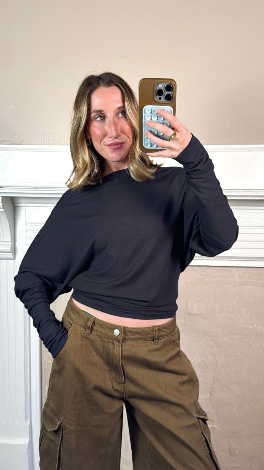 High-Density Jersey Dolman Sleeve Pullover -Black