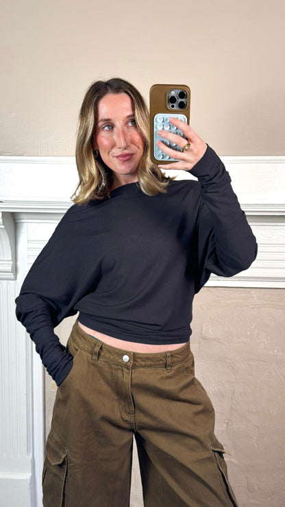 High-Density Jersey Dolman Sleeve Pullover -Black