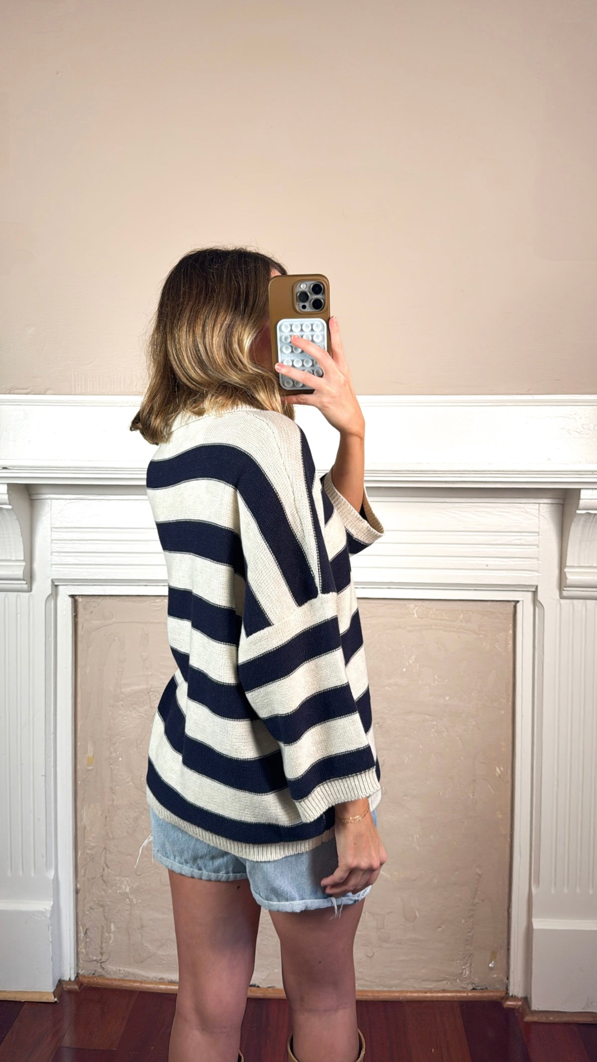 Soft Stripe Knit Polo Sweater