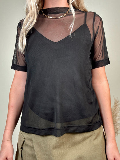 Short Sleeve Mesh Top - Black