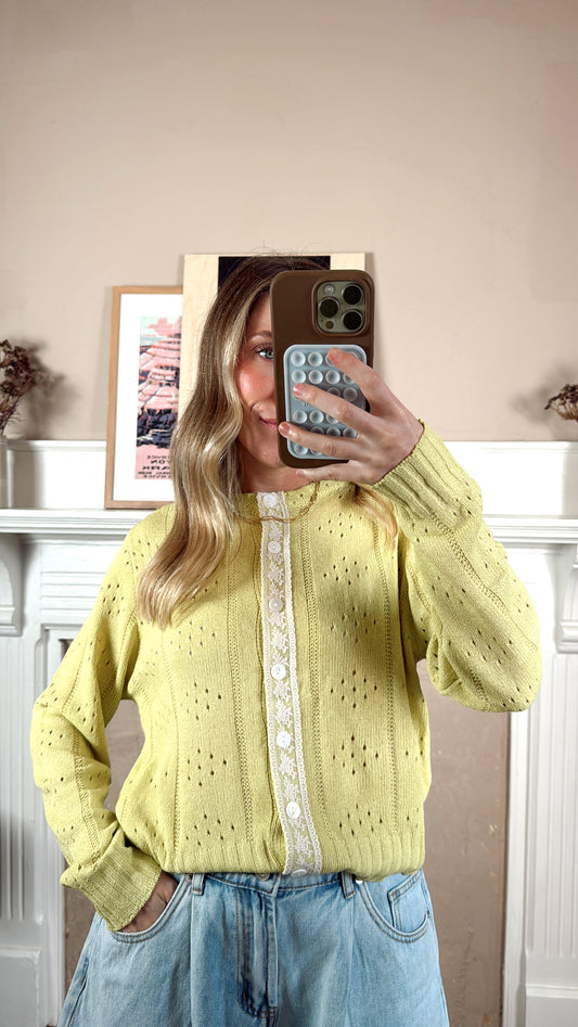 Kiwi Pointelle Knit Cardigan