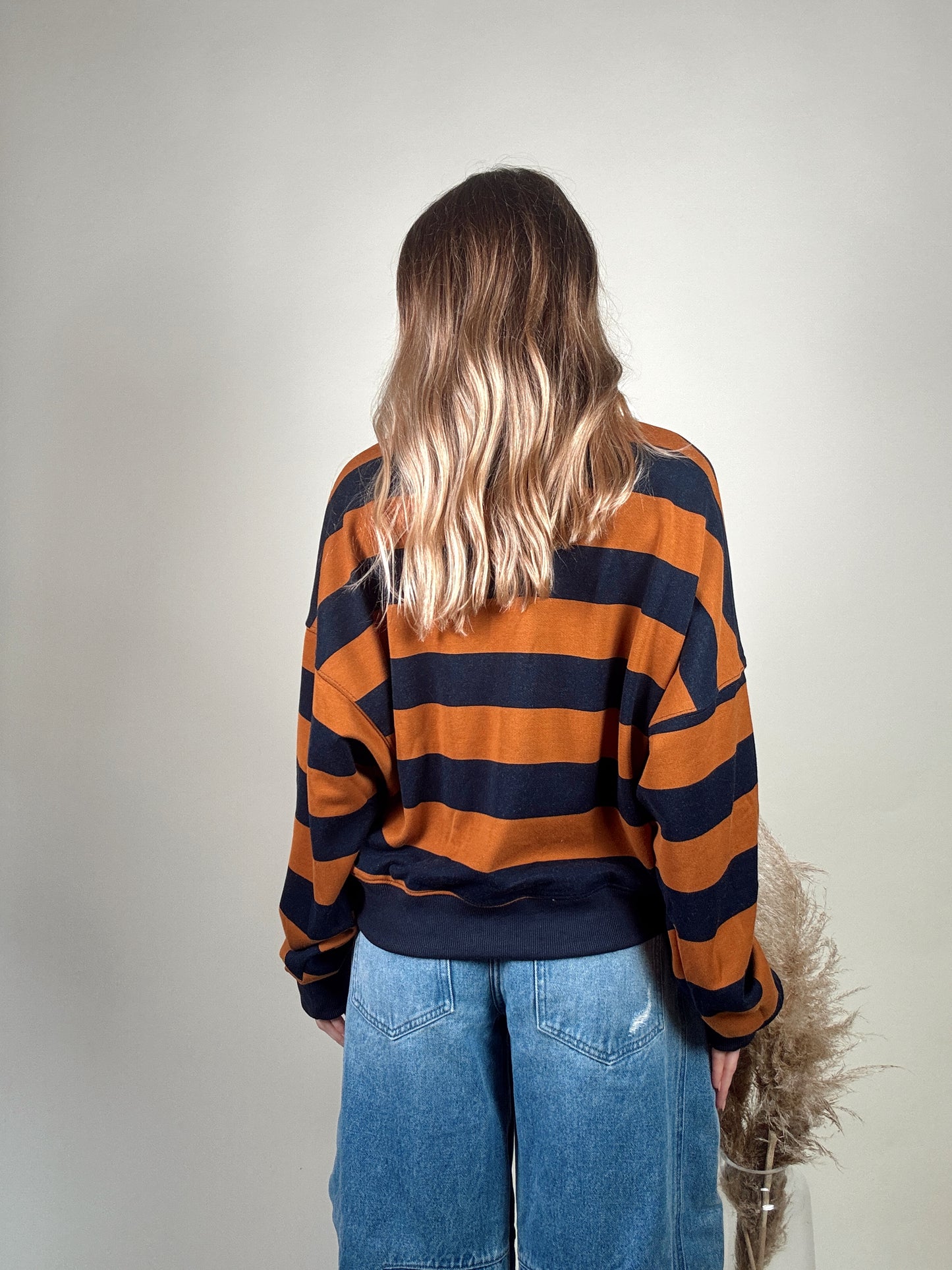 Amerie Striped Collared Pullover - Camel/Navy