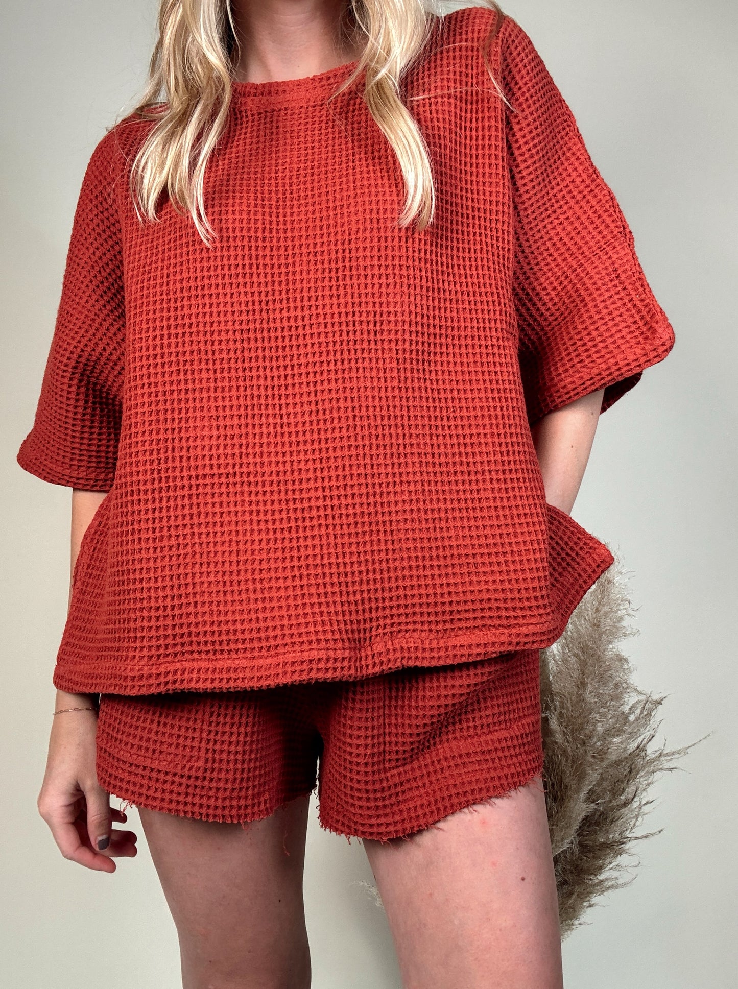 Waffle Woven Shirt and Shorts Set