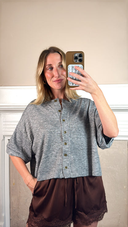 Short Sleeve Button Knit Top
