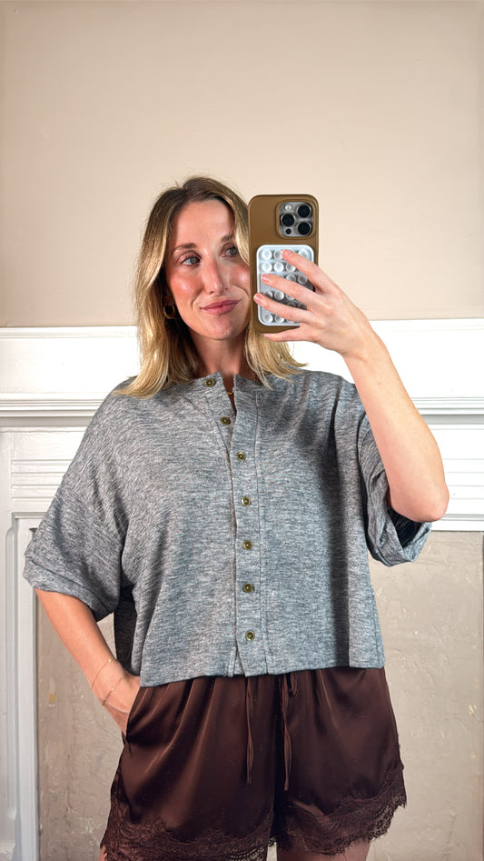 Short Sleeve Button Knit Top