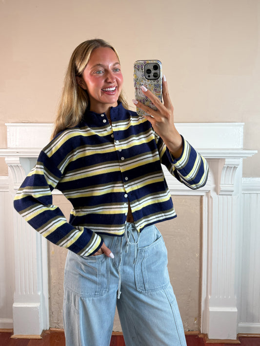 Striped Funnel Neck Cardigan