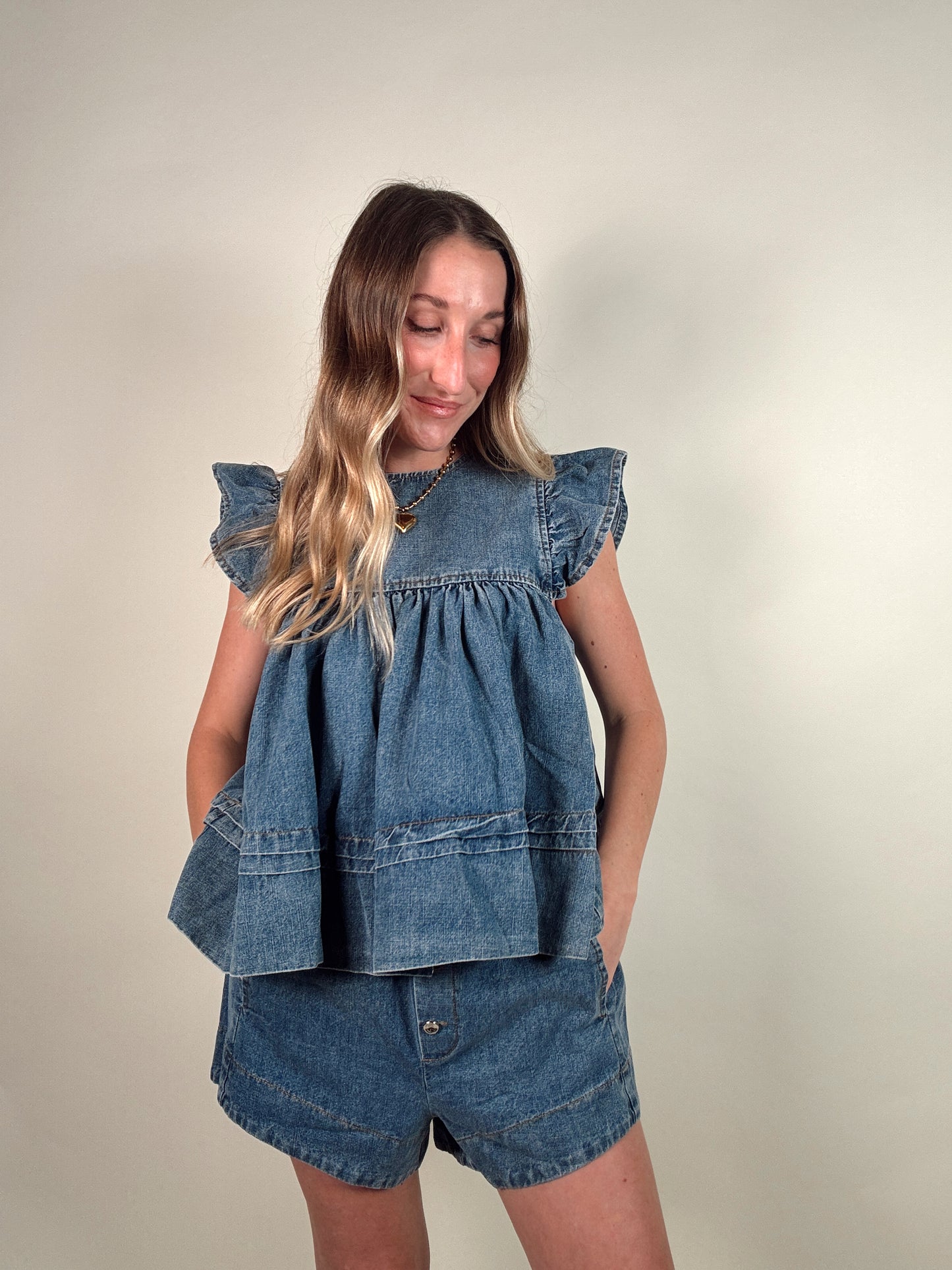 Leah Denim Top and Shorts Set