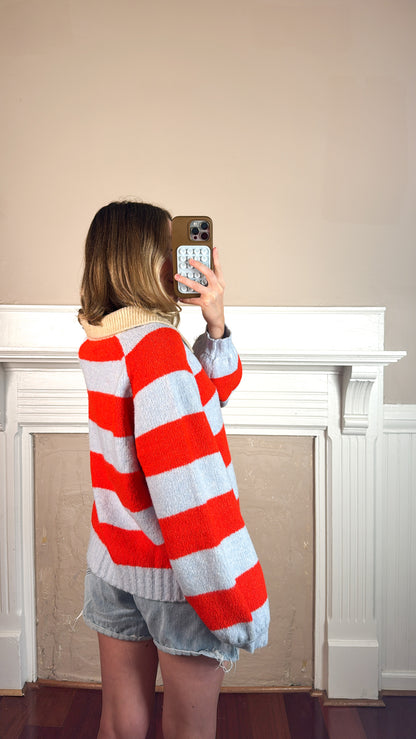 Royce Striped Polo Color Block Henley Sweater