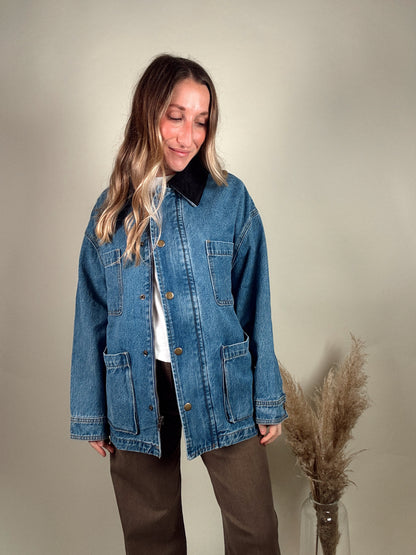 Corduroy Collar Denim Utility Jacket - PREORDER END OF NOVEMBER