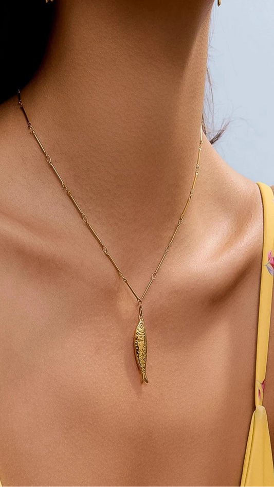 Coralie 18K Gold Non-Tarnish Fish Pendant Chain Necklace