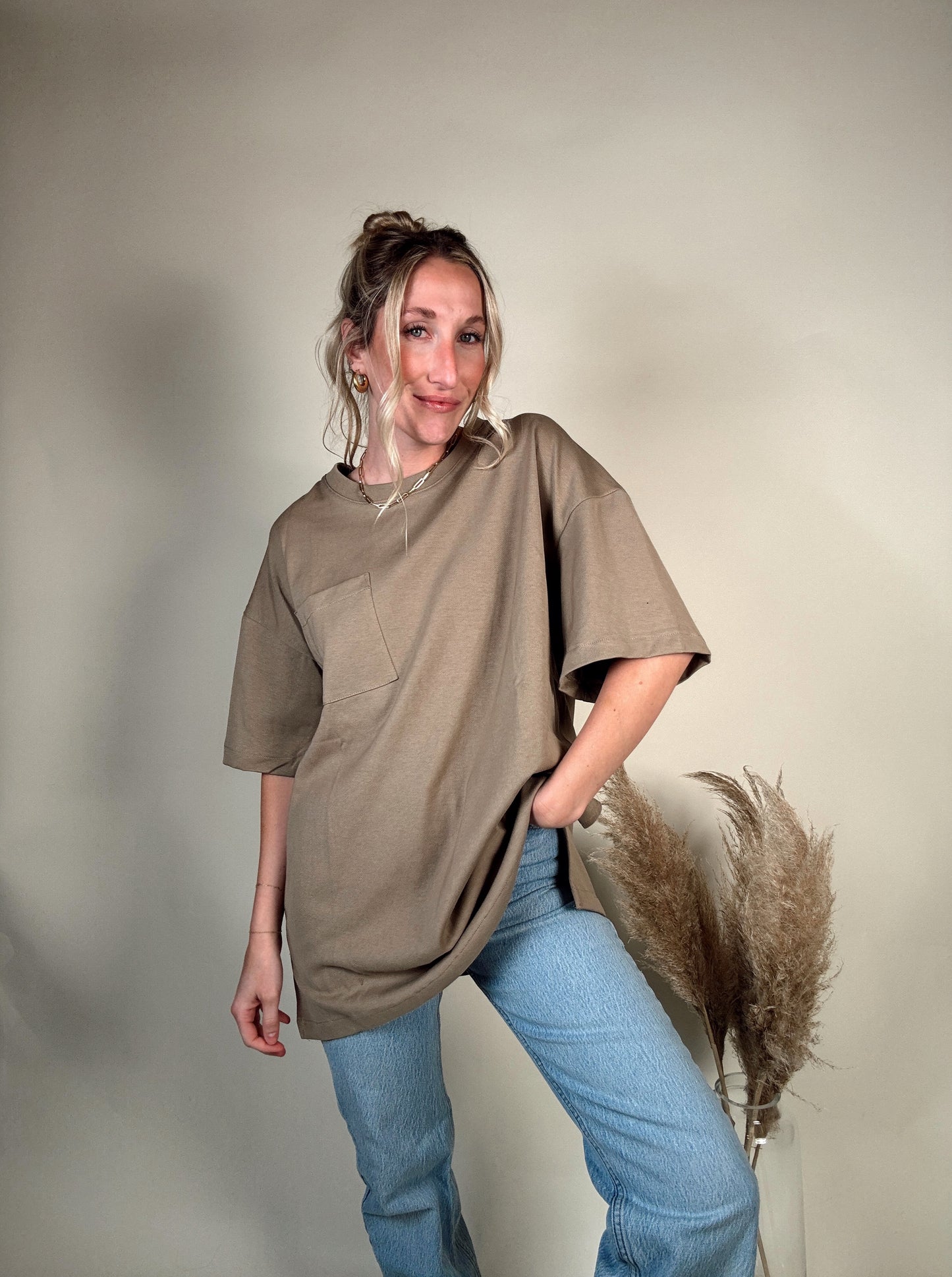 Oversized Boyfriend Cotton Tee with Pocket