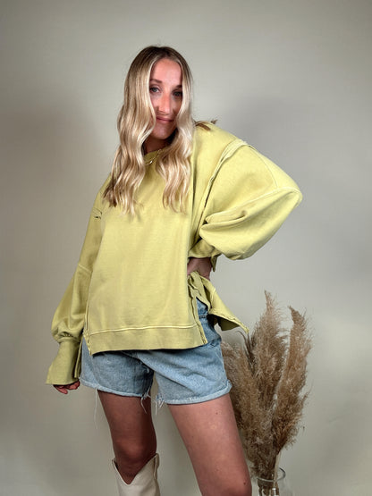 Organic Pigment Washed Sweatshirt - Lime