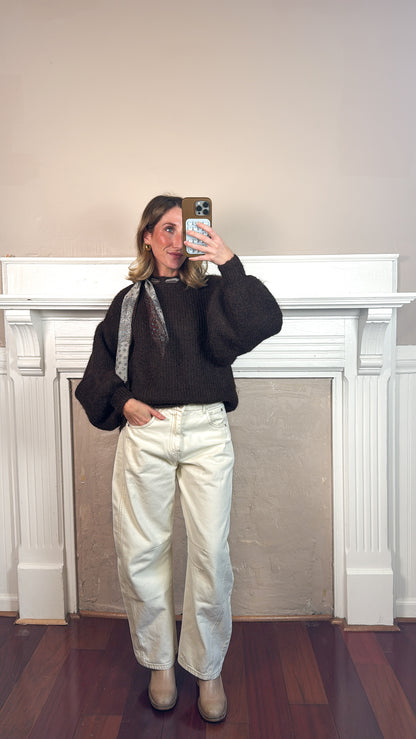 Satin Scarf Sweater - Brown