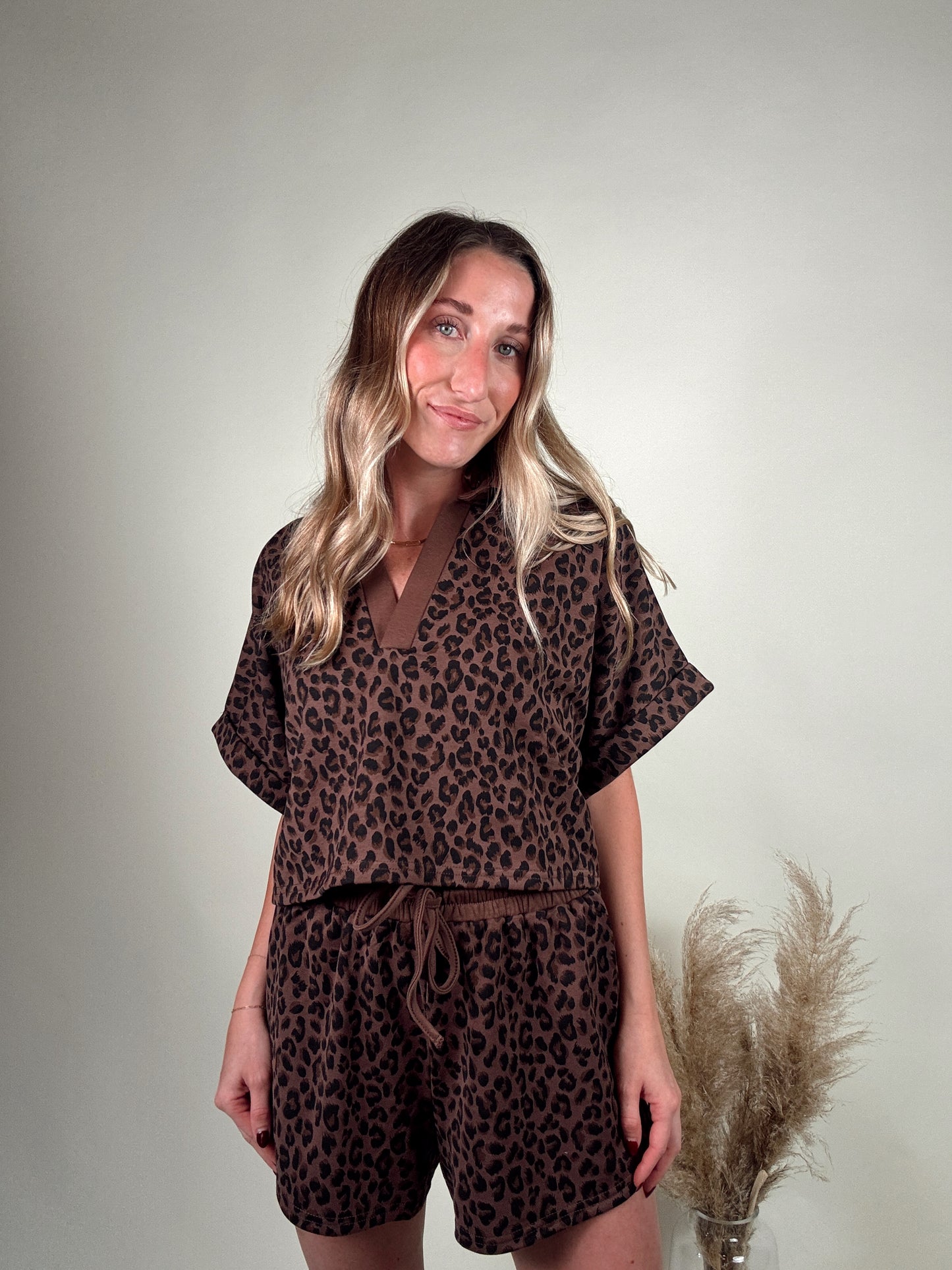 Leopard Print Top and Shorts Set