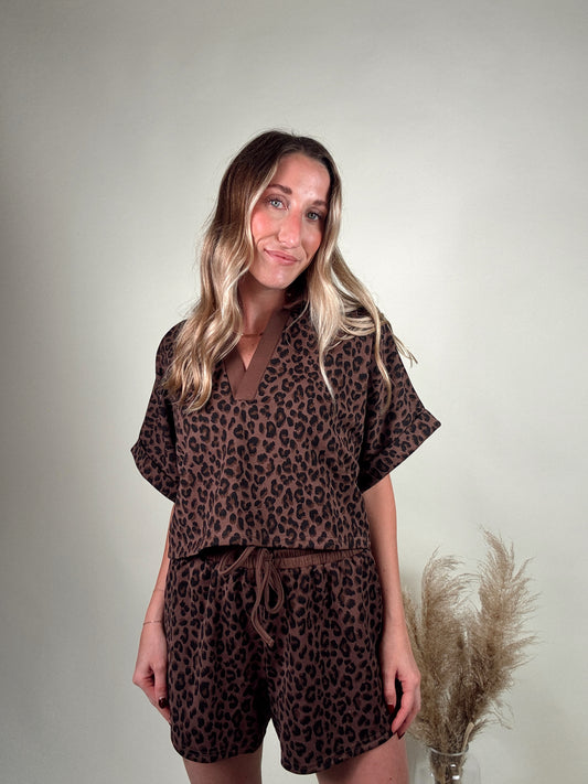 Leopard Print Top and Shorts Set