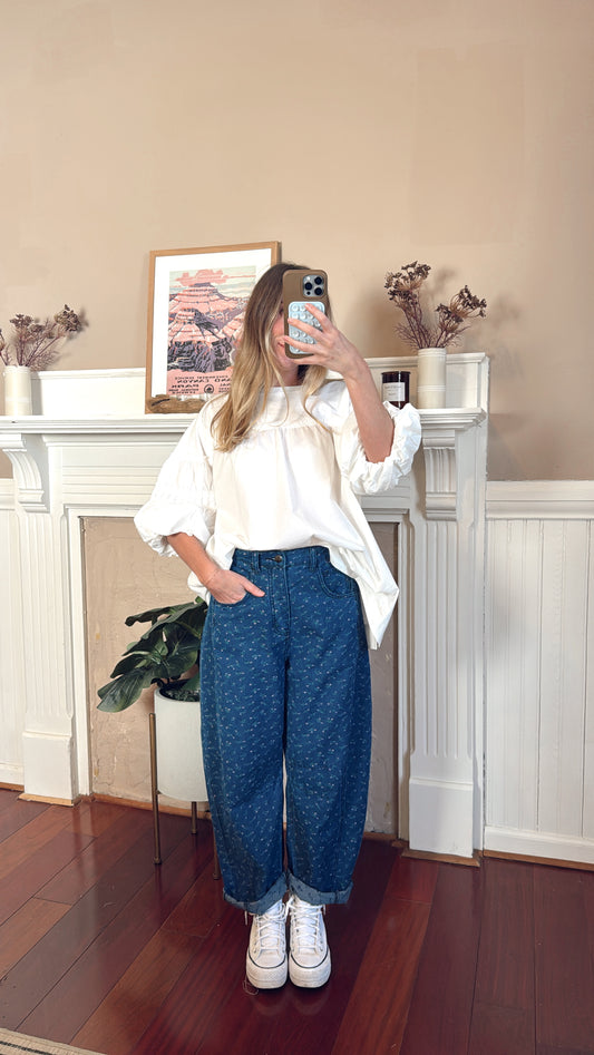 Floral Print Barrel Jeans