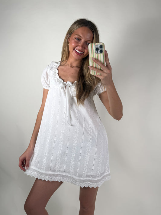 Eyelet Babydoll Mini Dress