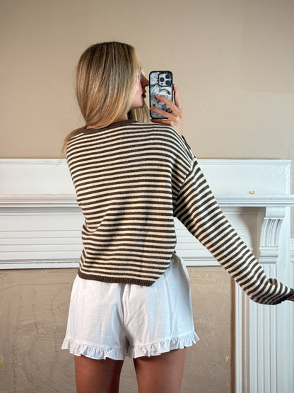 Etta Striped Henley Knit Sweater